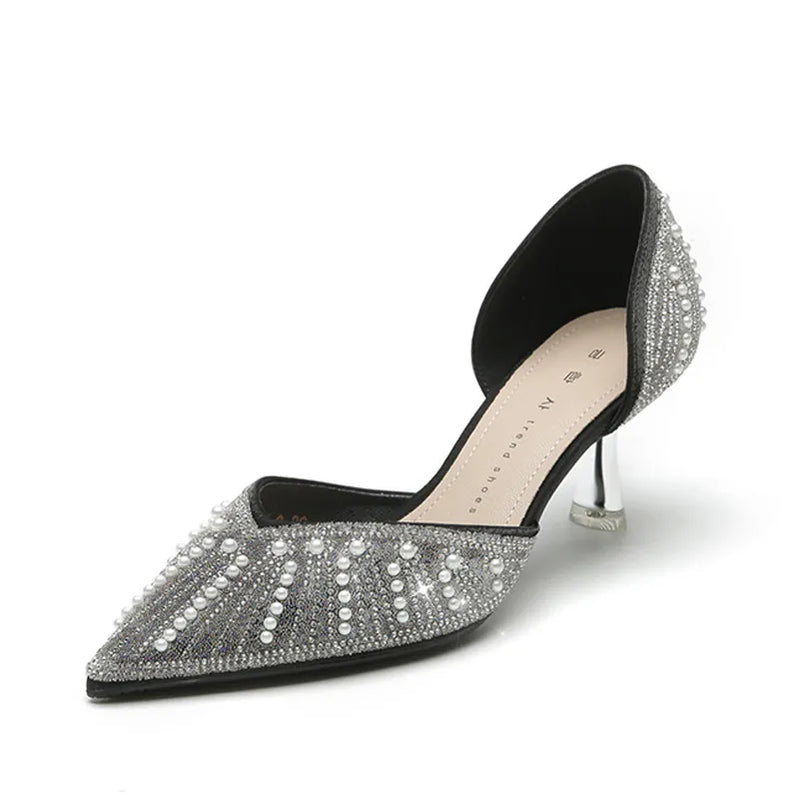 6CM Pointed Toe Bride Wedding Shoes Cinderella Prom Rhinestone Mary Janes High Heels Thin Heels Mary Jane Shoes black