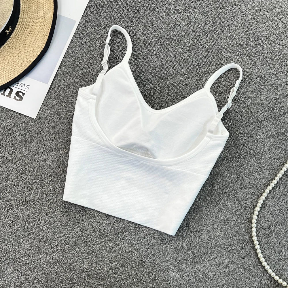 Women's Sexy Diamond Insert Camis Korean Fashion V Neck Letter Tank Tops Sleeveless Backless Off Shoulder With Chest Pad Corset