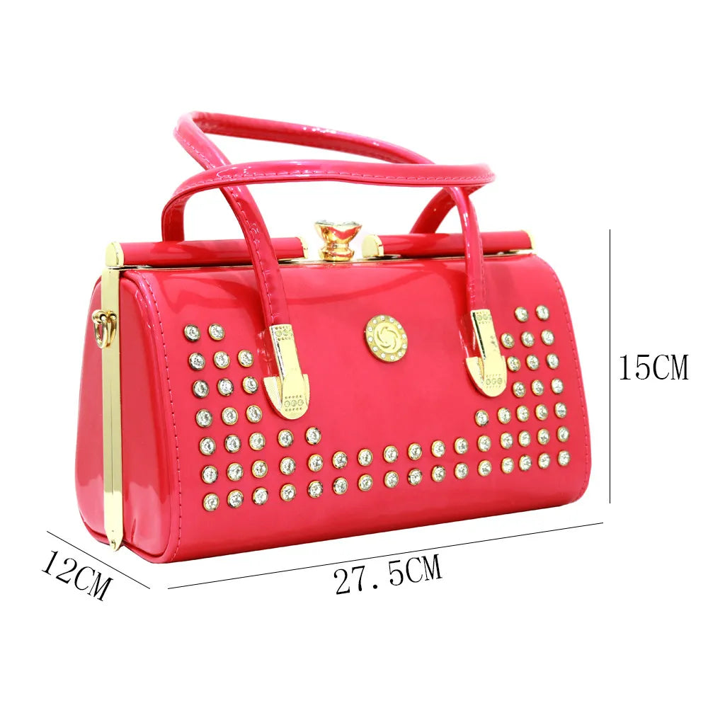 Rose Red Color Metal Rhinestones Fashion Elegant Large Capacity Evening Bag Diamond Luxury Women's Party Wallet Handbag