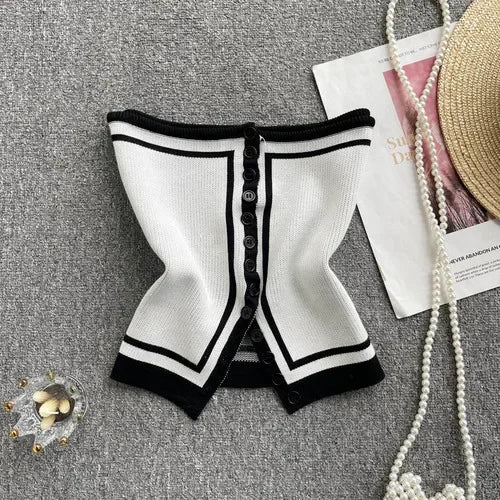 Sexy Chic Tube Knitted Slim Tanks and Camis Korean Fashion Crop Top Off Shoulder Basic Summer Women Clothes Y2k White One Size