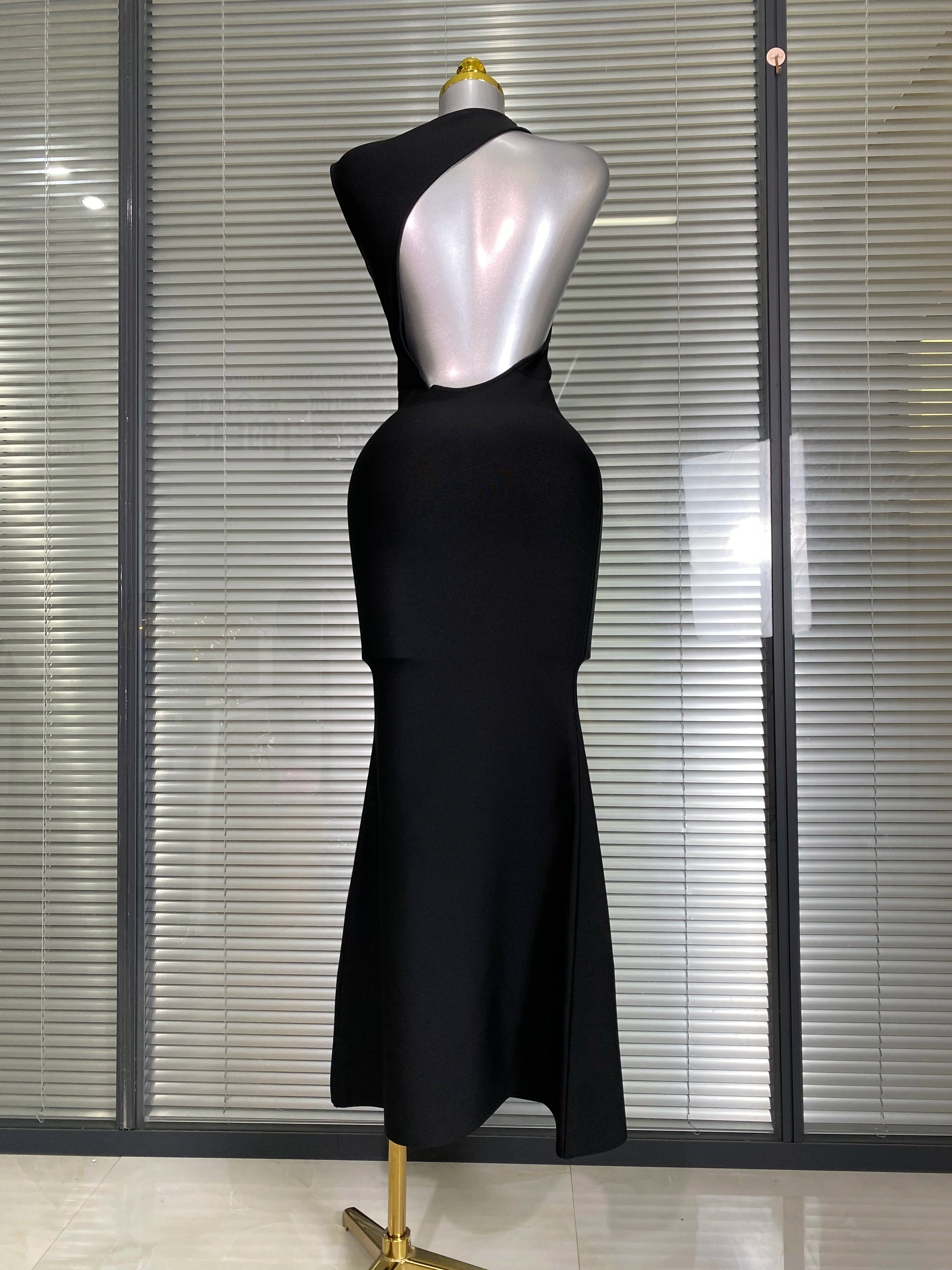 Vestido New INS Sexy Women Black Backless Bandage Dress Celebrity Knitted Bodycon Party Maxi Dress