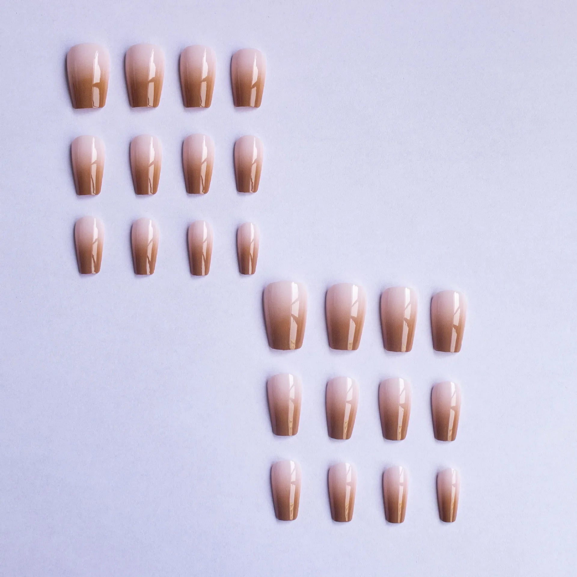 Gradient Color Press On Nails 24Pcs Medium-length Coffin Fake Nails Ballet Nude Color Charm Manicure Stick-on Nail Supplies