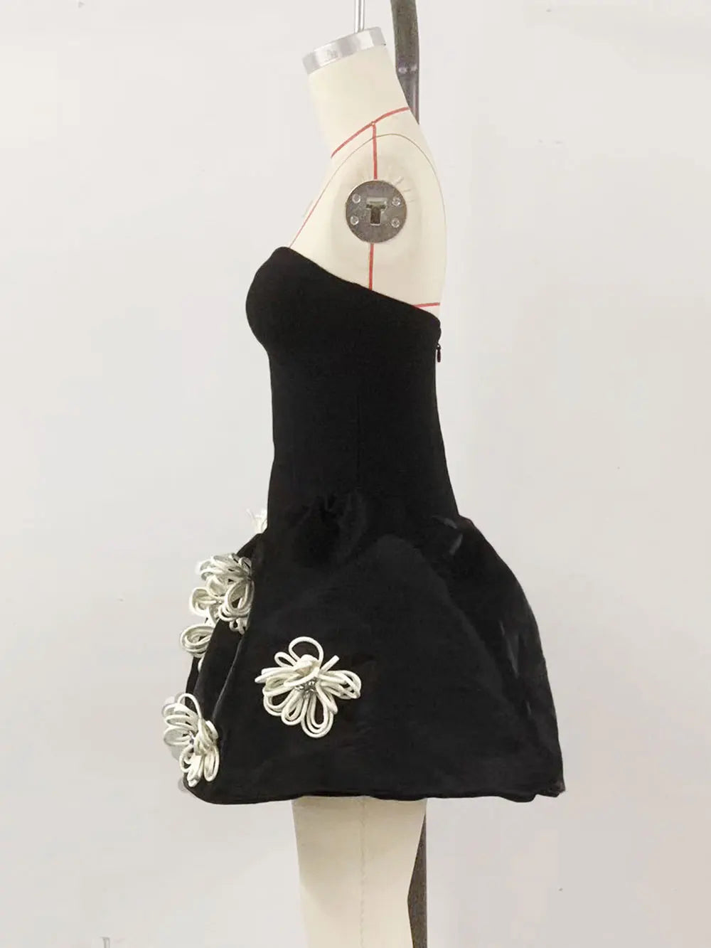 2024 Sexy Women's 3D Flower Decorative Puff Dress Strapless Sleeveless Backless A-line Mini Dress Cocktail Evening Party Vestido