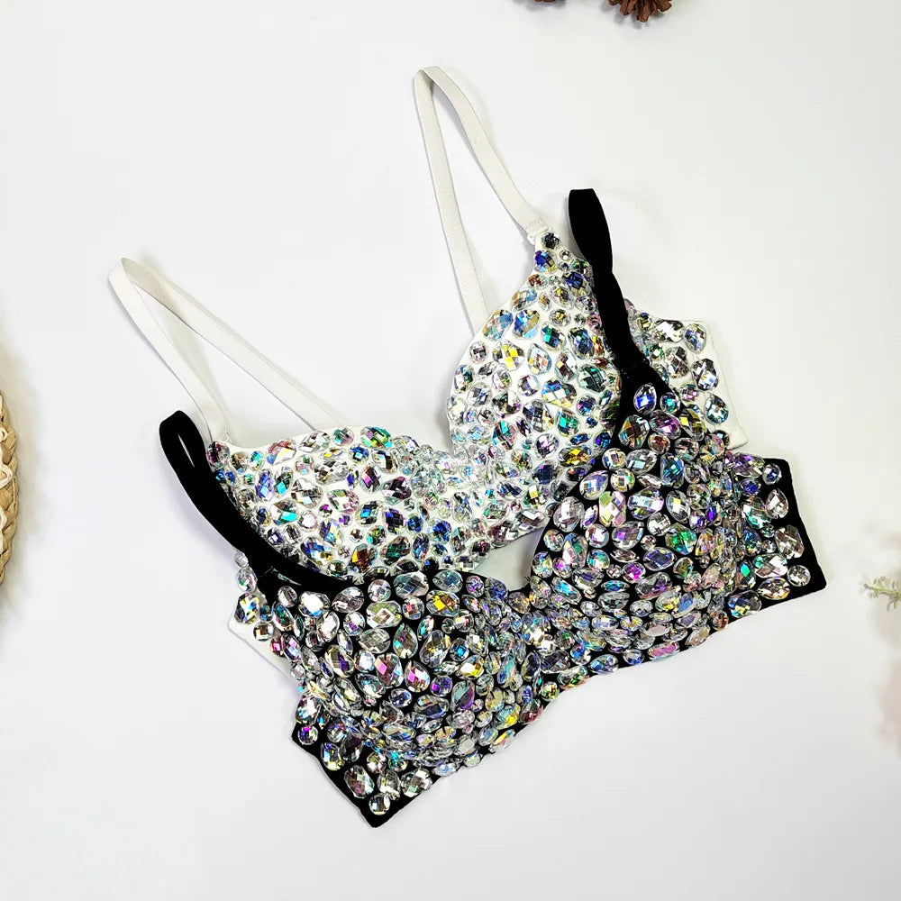 Women Tank Tops Luxury Sequined Rhinestone Pearl Wedding Push Up Bra Woman Clothes Camis Stage Ladies Crop Top Corset y2k Blusas