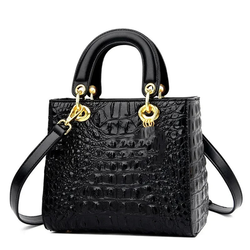 Luxury Brand Designer Leather Shoulder Bag for Women Hand Bags Crocodile Purses Ladies Messenger Handbag Totes black