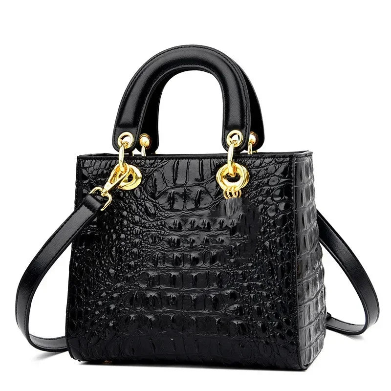 Luxury Brand Designer Leather Shoulder Bag for Women Hand Bags Crocodile Purses Ladies Messenger Handbag Totes black