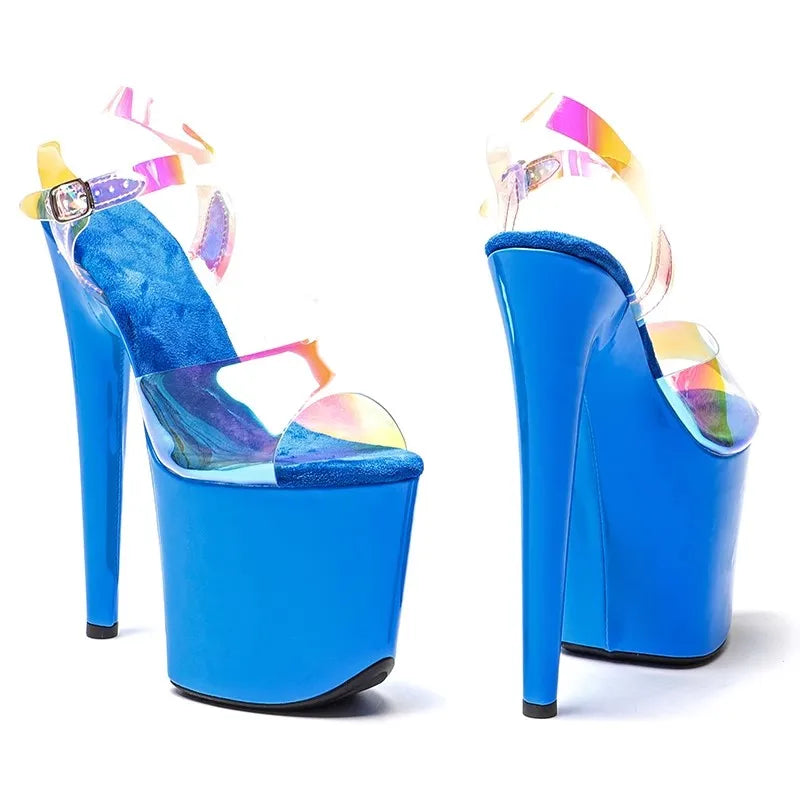 LAIJIANJINXIA New 20CM/8inches PVC Upper Fashion Sexy Exotic High Heel Platform Party Women Sandals Pole Dance Shoes 211 color 5