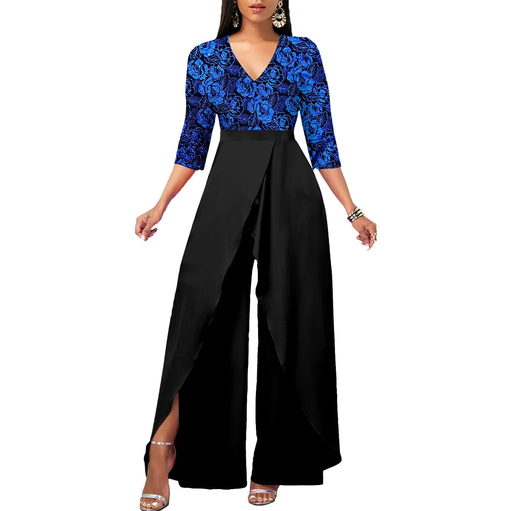 Sets Outifits 2023 Gilded Floral V-neck Loose Fitting Jumpsuit of One Fashion Casual Pieces for Women Elegant Female