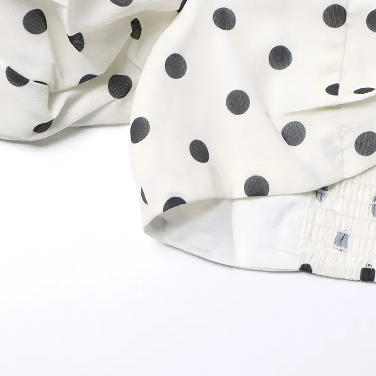 TWOTWINSTYLE elegant Polka dot two piece sets square collar puff sleeve tops high waist split skirt chic set female fashion 2023