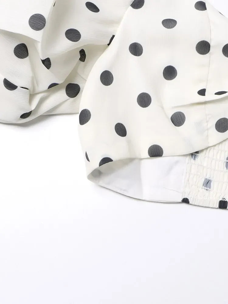 TWOTWINSTYLE elegant Polka dot two piece sets square collar puff sleeve tops high waist split skirt chic set female fashion 2023