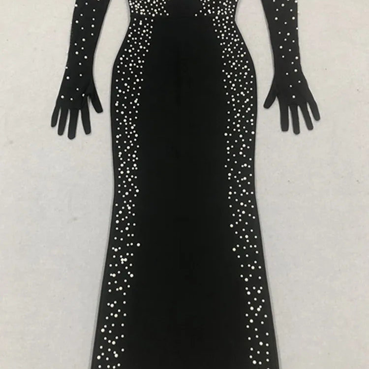 Sexy Strapless Backless Pearl Beading Black Long Bandage Women Celebrity Dress 2025 Elegant Party Evening Club Vestido Clothing