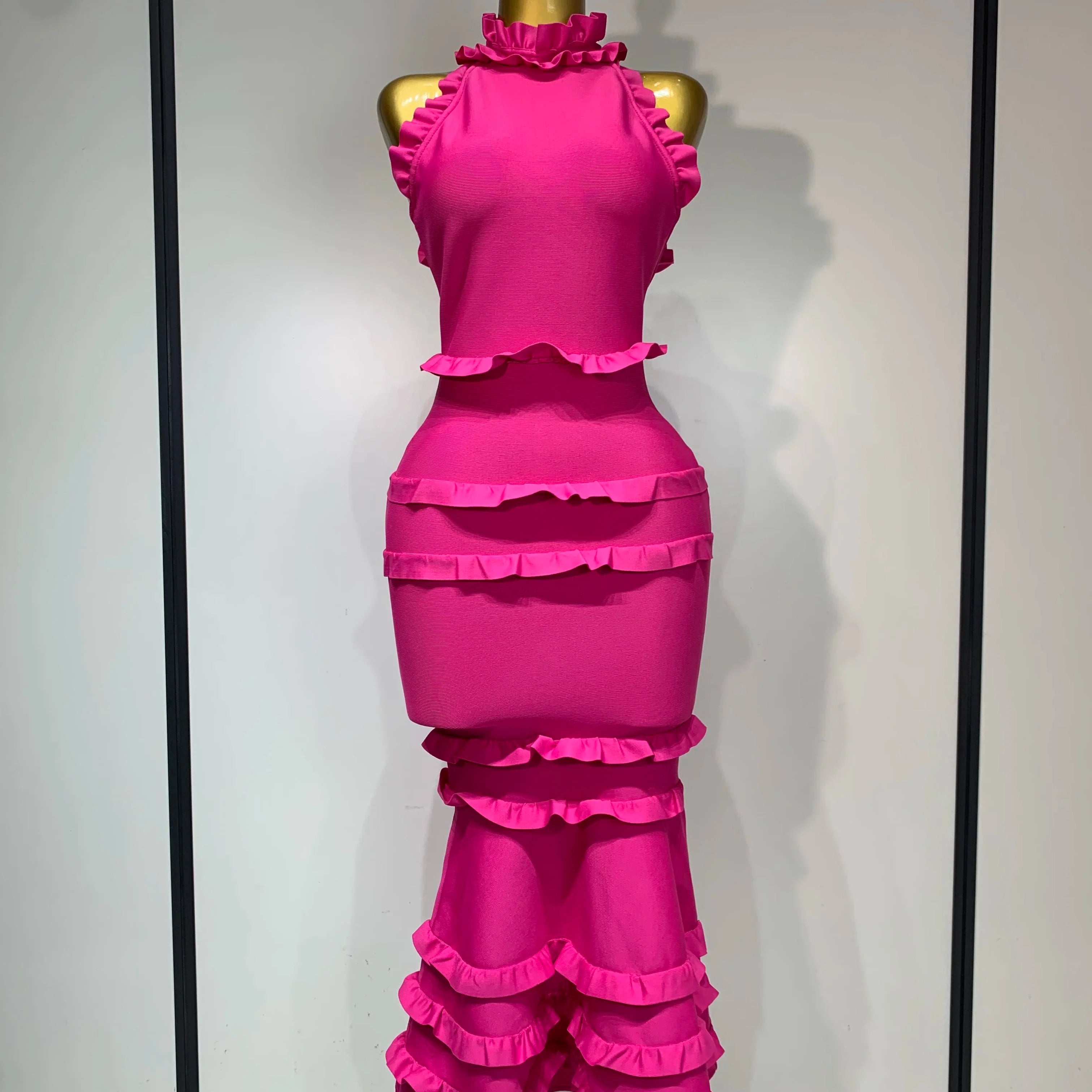 Women Sexy Backless Ruffles Bodycon Bandage Mermaid Dress  Celebrate Evening Party Luxury Birthday Wedding Guest Dress