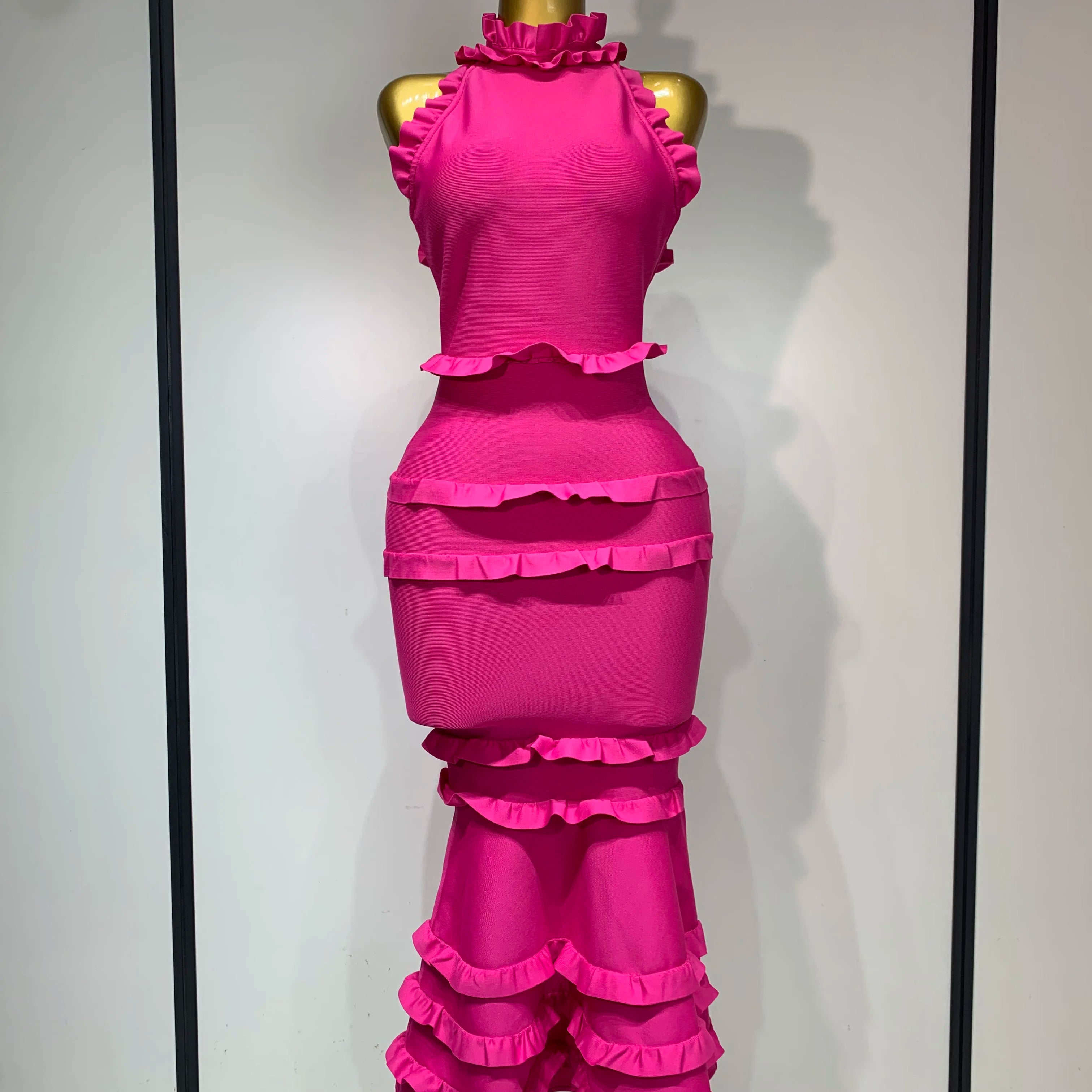 Women Sexy Backless Ruffles Bodycon Bandage Mermaid Dress 2025 Celebrate Evening Party Luxury Birthday Wedding Guest Dress