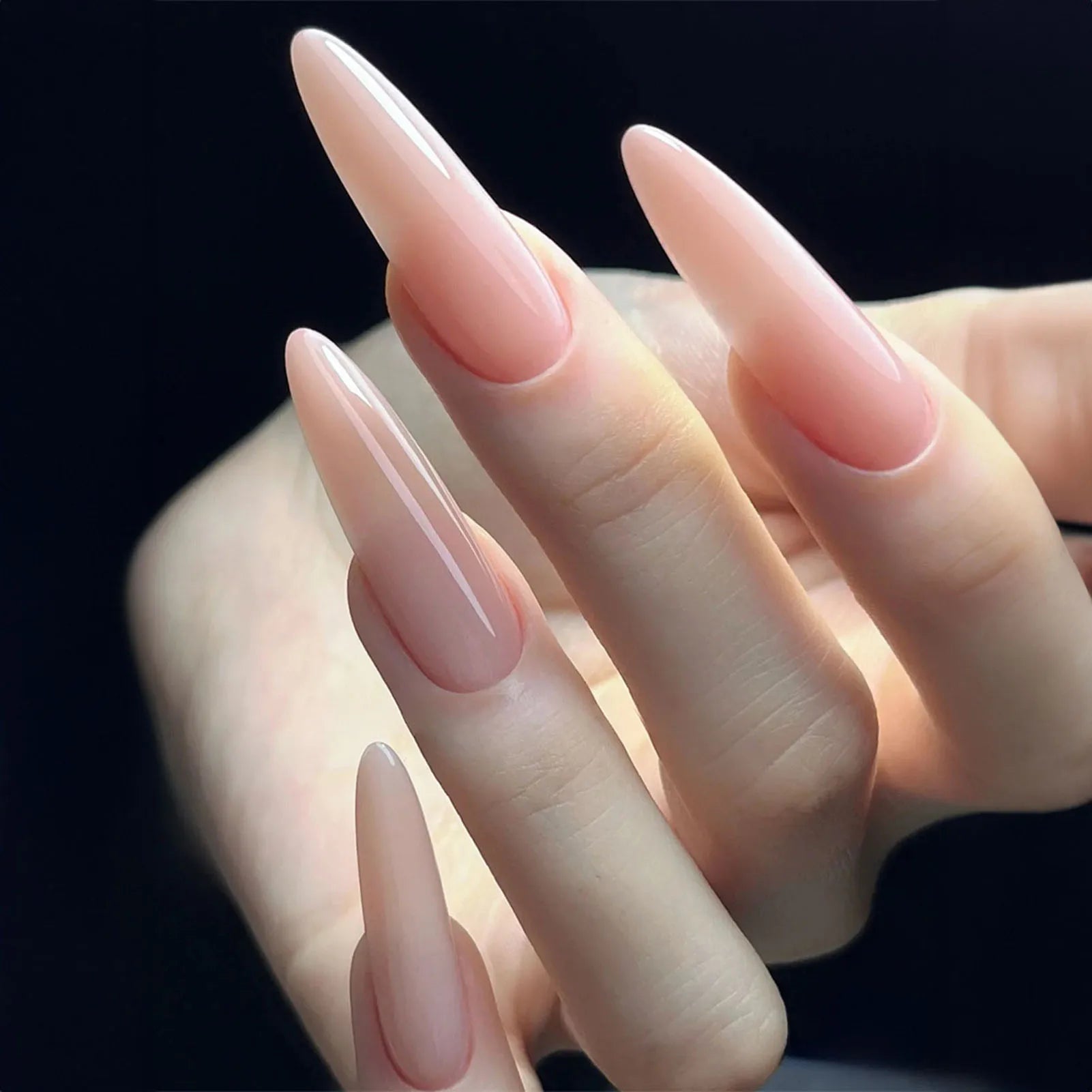 Nude Pink Long Stiletto Fake Nails 24Pcs Solid Color Press On Nails Spicy Girls Charm Manicure Reusable Stick-on False Nails