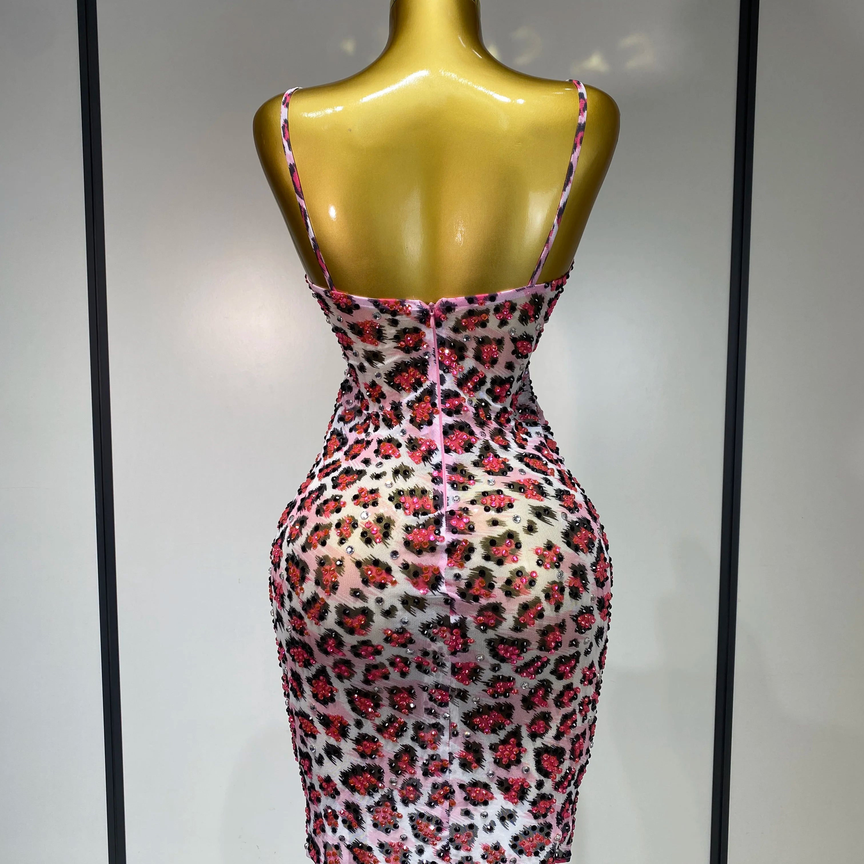 Sparkly Gold Rhinestone Transparent Sleeveless Mini Dress Evening Birthday Celebrate Party Nightclub Dance Performance Outfit