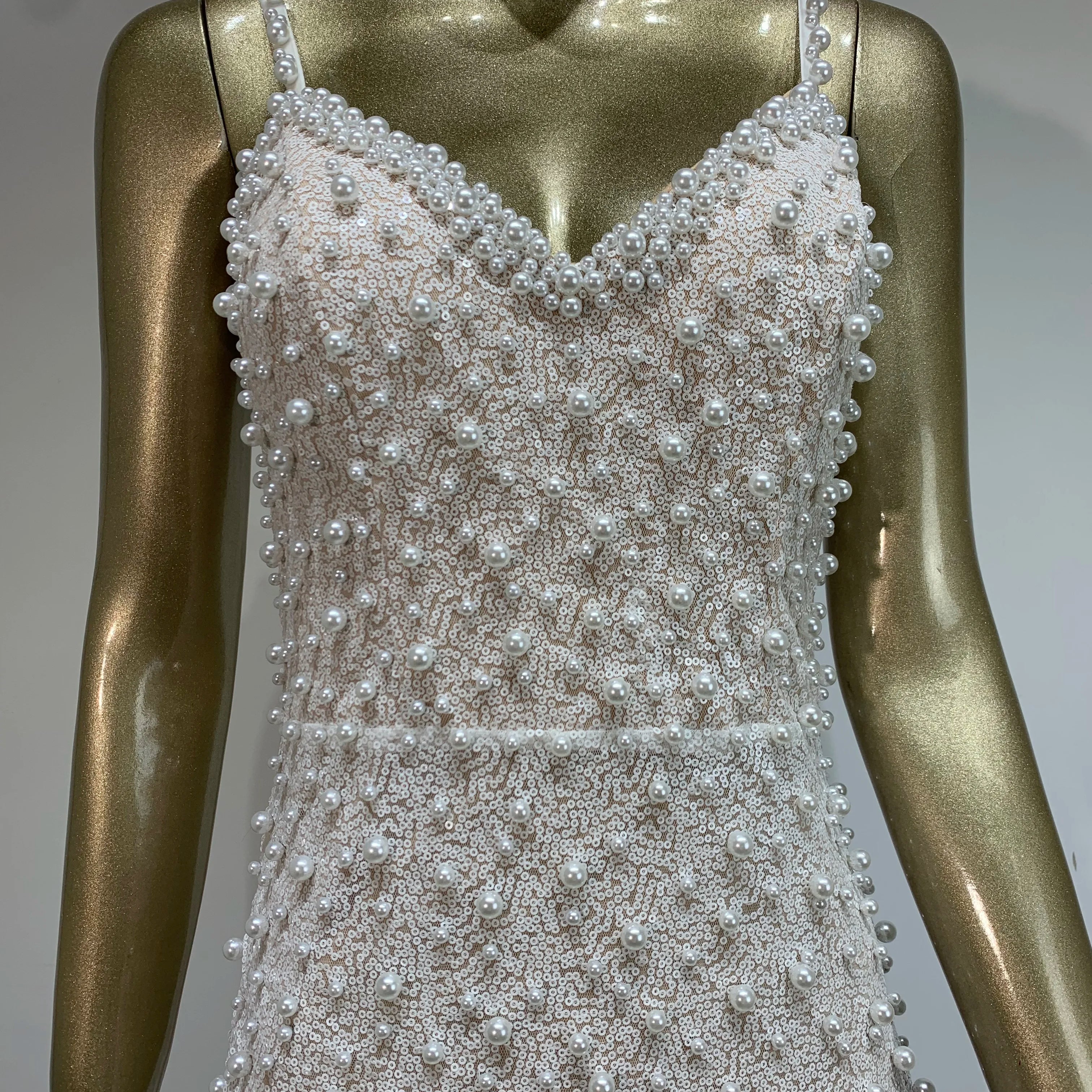 Women Celebrity Sexy V Neck Pearl Sequins Feather Maxi Long  Dress 2024 Elegant Party Evening Stage Performance Dress Vestido