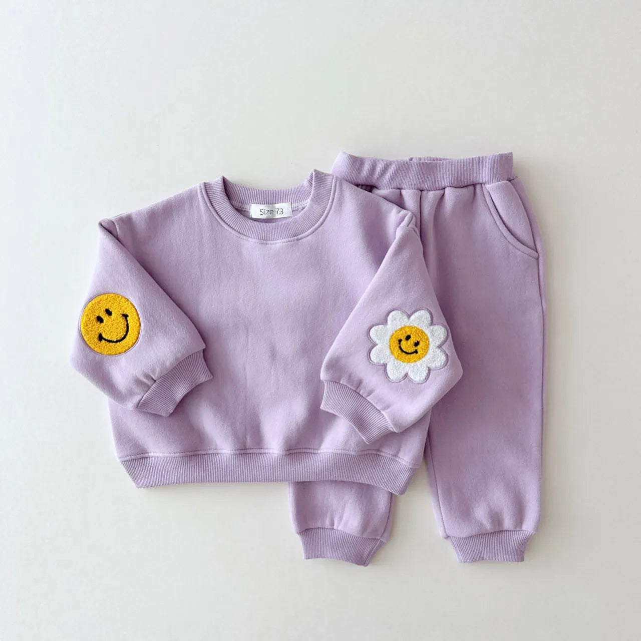 Winter Warm Baby Girl Boy Clothes Set Embroidery Thicken Fleece Sweatshirt + Pant Baby Boy Tracksuit Toddler Girl Clothes Korea Lavender