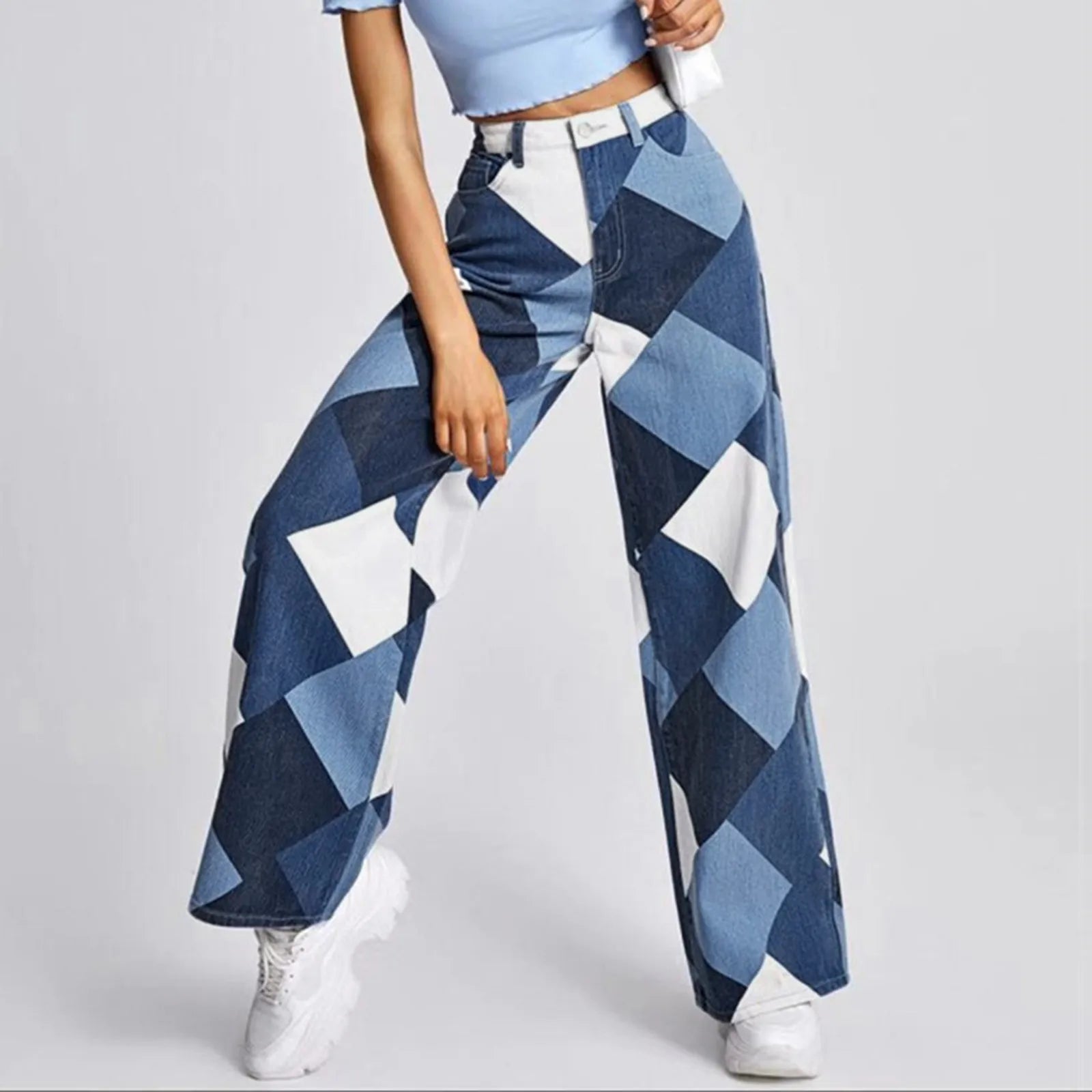 Womens Cargo Baggy Blue Jeans Zip Loose Pants Trousers Pockets Pants Oversized Y2k Loose Trousers Wide Leg Vintage Demin Pants