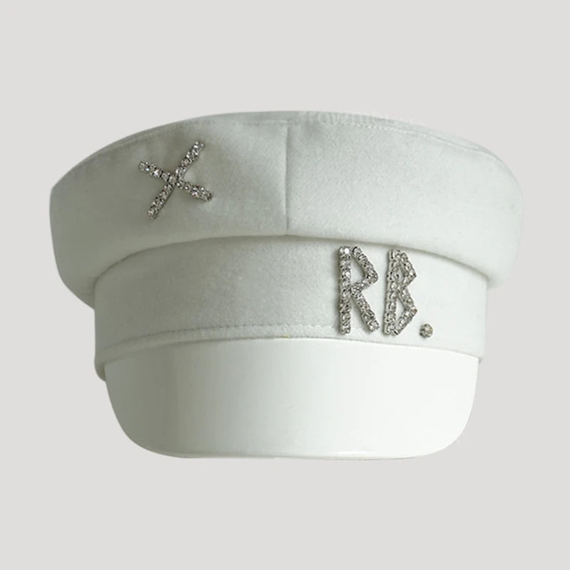 Women Hats Crystal baker boy hat Wool Newsboy Caps Female Flat Militray Caps Visor S-XL Patchwork-White