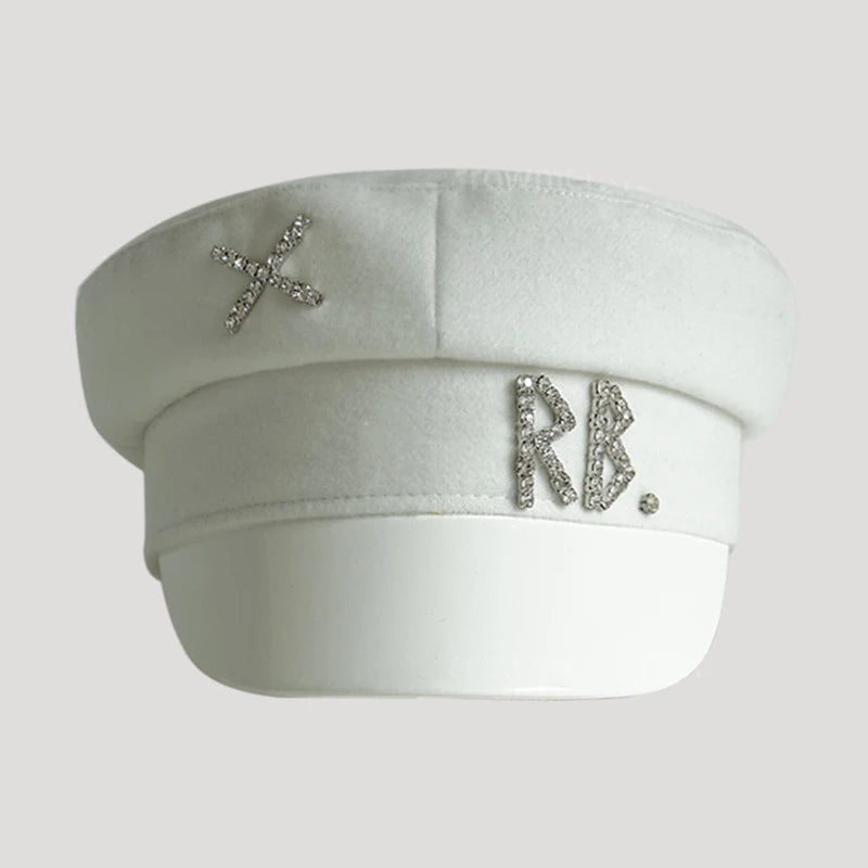 Women Hats Crystal baker boy hat Wool Newsboy Caps Female Flat Militray Caps Visor S-XL Patchwork-White