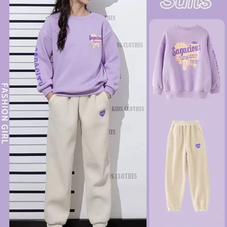 Spring Autumn Children Clothes Sets Korean Girls Letter Sweater + Pants 2Pcs Outfits Casual Sports Long Sleeved Trousers Suits
