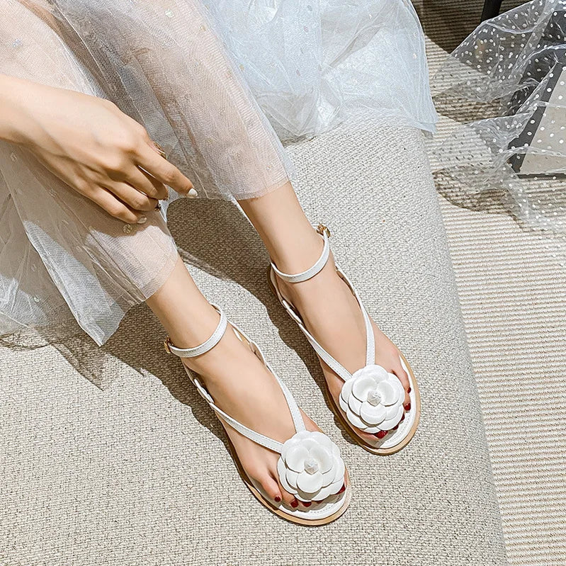 new summer women's sandals fashion flower design Korean style party and work wear ladies casual flat shoes Large size 41-43