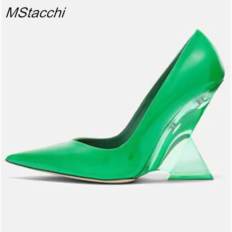 Runway Women Heels Pumps 2025 Designer Shoes Patent leather Pointed Toe Slingback Shallow Luxury Brand Strange Heel Woman Shoes