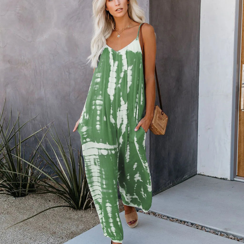 Women's jumpsuit clothing wholesale Russian European and American suspender sexy wide leg pants green
