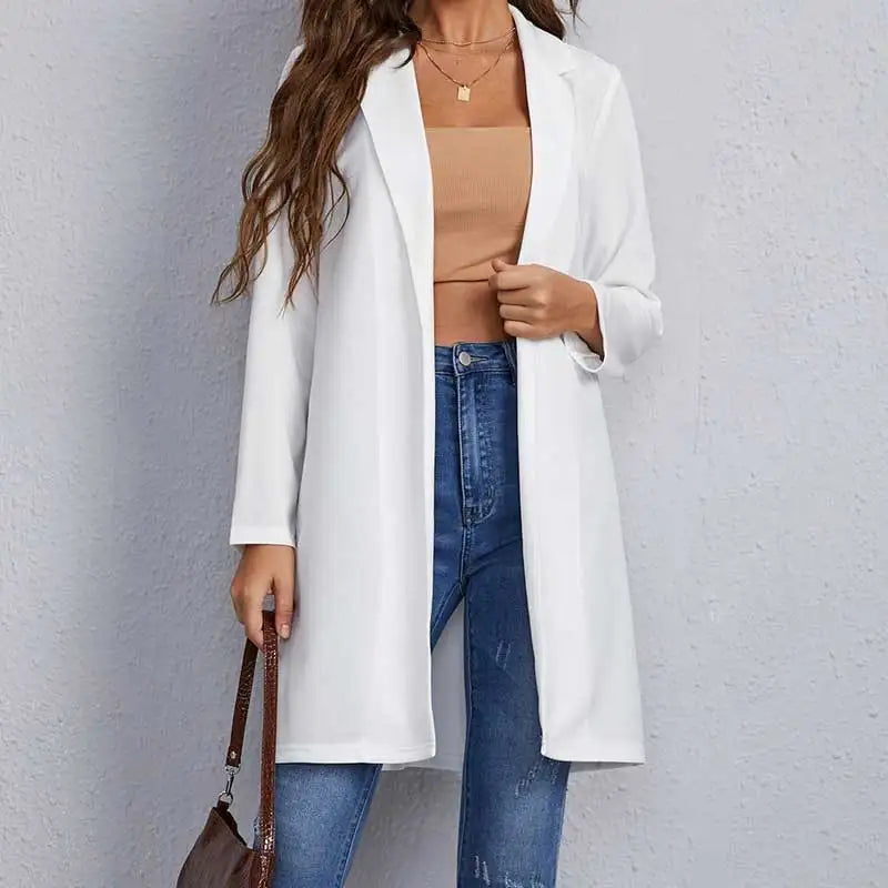 Autumn And Winter New Women's Coat Suit Fashion Commute Solid Color Long Sleeve Cardigan Long Suit Collar Coat