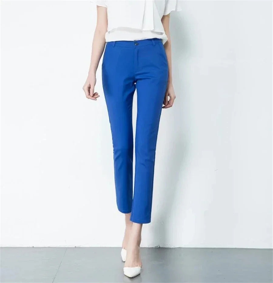 High Waist Office Elegant Slim 90cm Ankle-length Trousers Pencil Pants Women Spring Summer S-4xl Casual Formal Pantalones blue