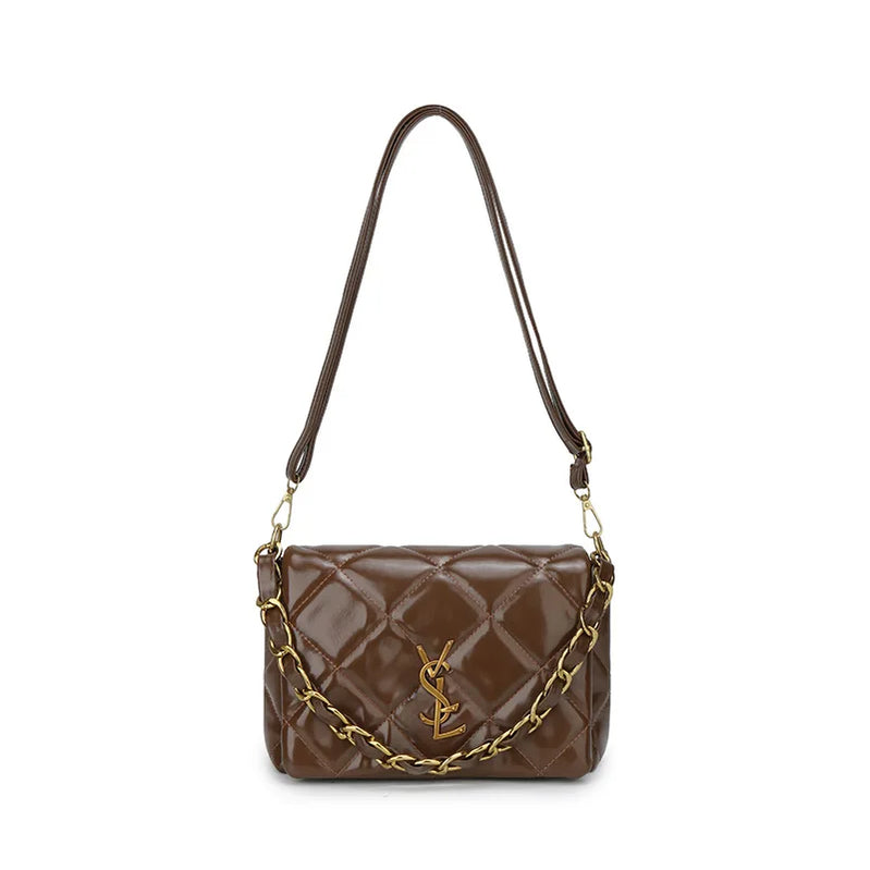 Quilted Bag with Letter Print 2025 - Vintage Chain Strap Crossbody Bag, Elegant Small Square Shoulder Purse for Women