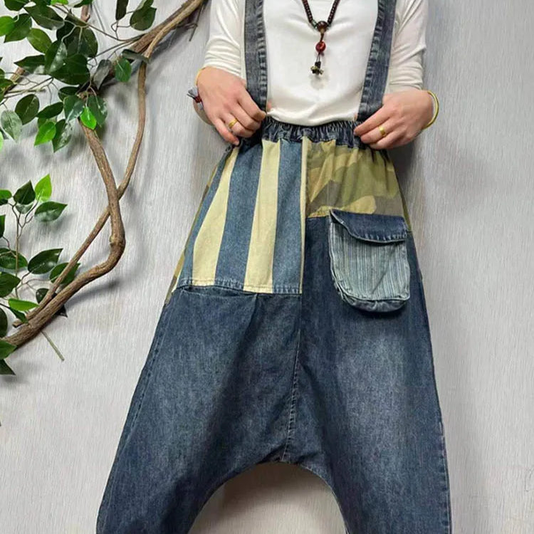 Max LuLu New Spring Women Patchwork Loose Casual Cross Pants European Style Punk Vintage Street Denim Trousers Pocket Jeans Blue One Size CHINA