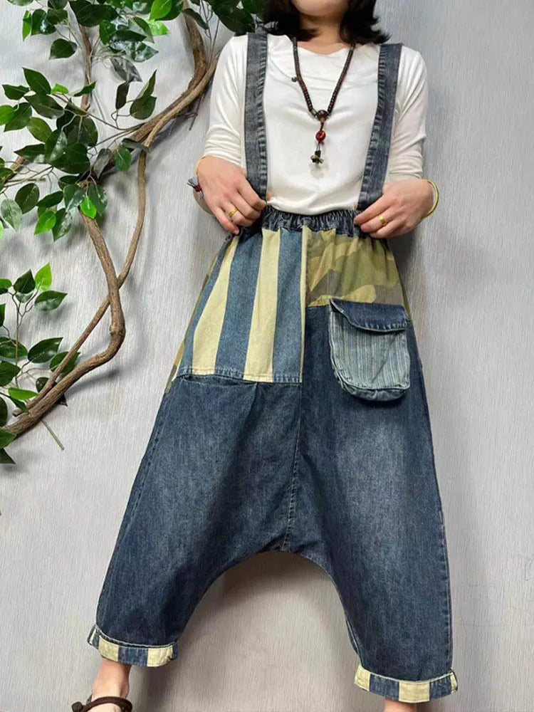 Max LuLu New Spring Women Patchwork Loose Casual Cross Pants European Style Punk Vintage Street Denim Trousers Pocket Jeans Blue One Size CHINA