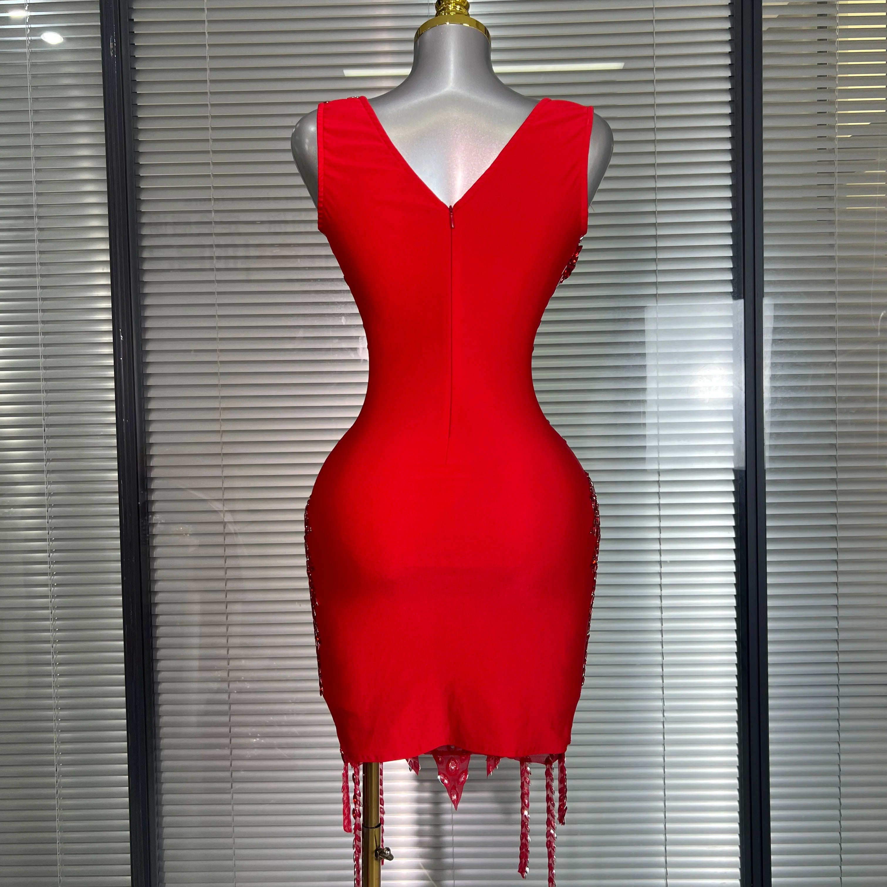 Celebrity New Women Sexy Mesh V Neck Stage Performance Costume Crystal Dancer Singer Night Club Mini Party Dress