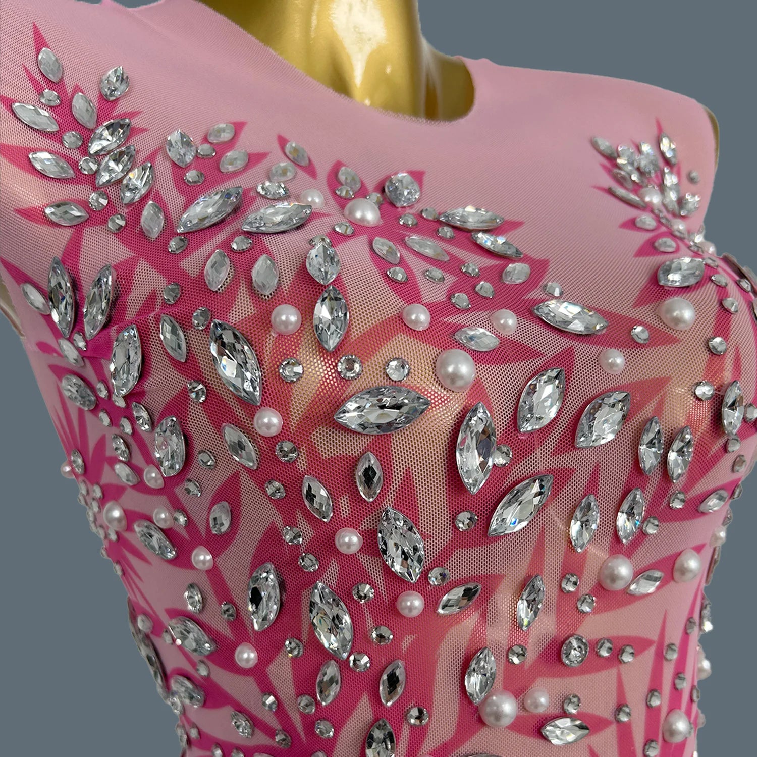 Women Luxury Sheer Mesh Pink Prom Dress Glitter Diamonds Long Evening Dress Birthday Party High-end Gown Banquet Robe Fenzhu