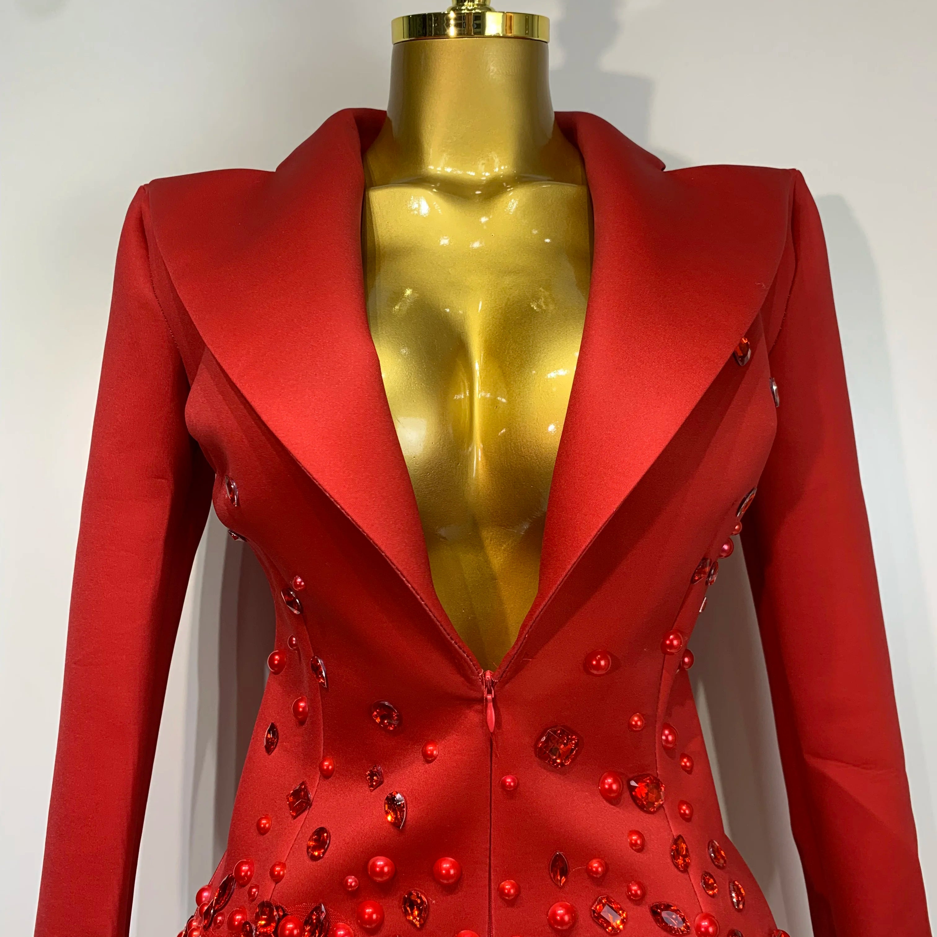 Luxury Rhinestone High Quality Deep V-Neck Slim Fit Red Suit Dress 2025 New Fashion Celebirty Elegant Evening Club Party Dresses