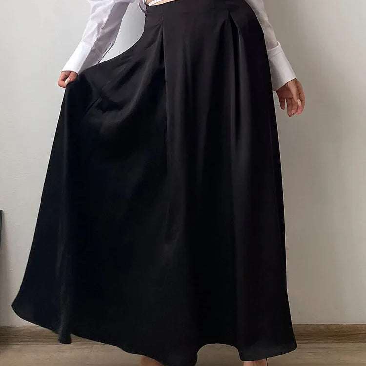 MiuKoMiYa Black A Line Long Skirts For Women Satin Summer Solid Silk Maxi Skirts Ladies Office Elegant Women Beige Skirt 2024