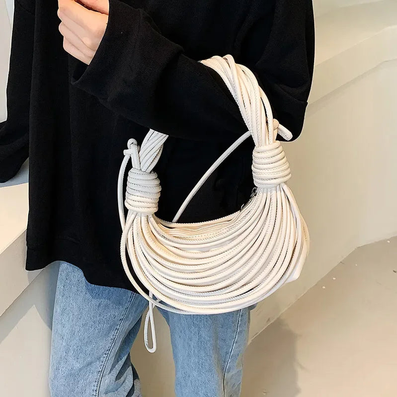 Luxury Women Handbags Designer Brand Handwoven Noodle Bag Rope Knotted Pulled Hobo Half-Moon Bag Green White Evening Clutch