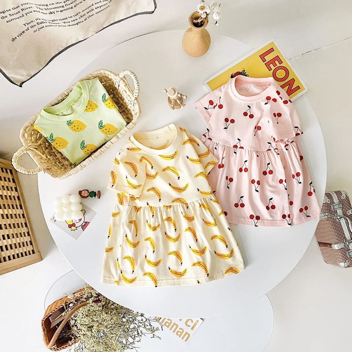 Short Sleeve Summer Baby Dress Cute Pattern Casual Kids Girls Clothing Dress Cotton