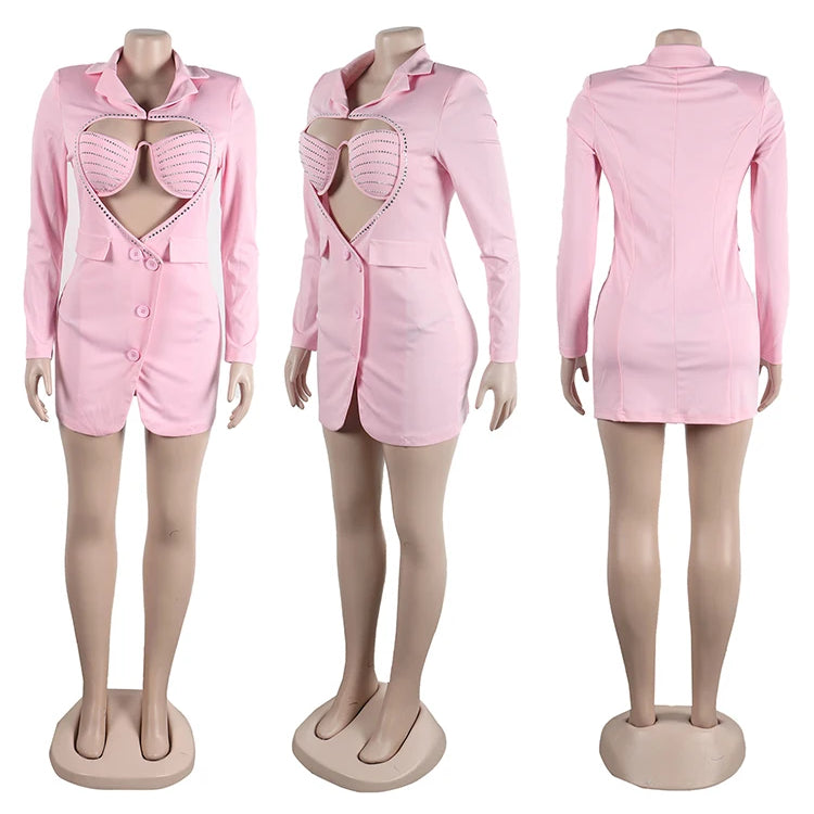 Luxury Designer Rhinestone Blazer Dress for Women Long Sleeve Bodycon Evening Sexy Black Short Party Crystal Vestidos