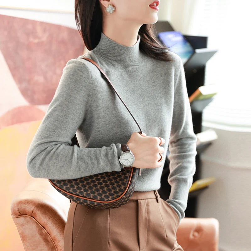 Autumn Winter chic Bottom Sweaters Women Fashion Turtleneck Pullover Slim Long Sleeve Knitted Jumpers Soft Warm Pull Femme Top GRAY One Size
