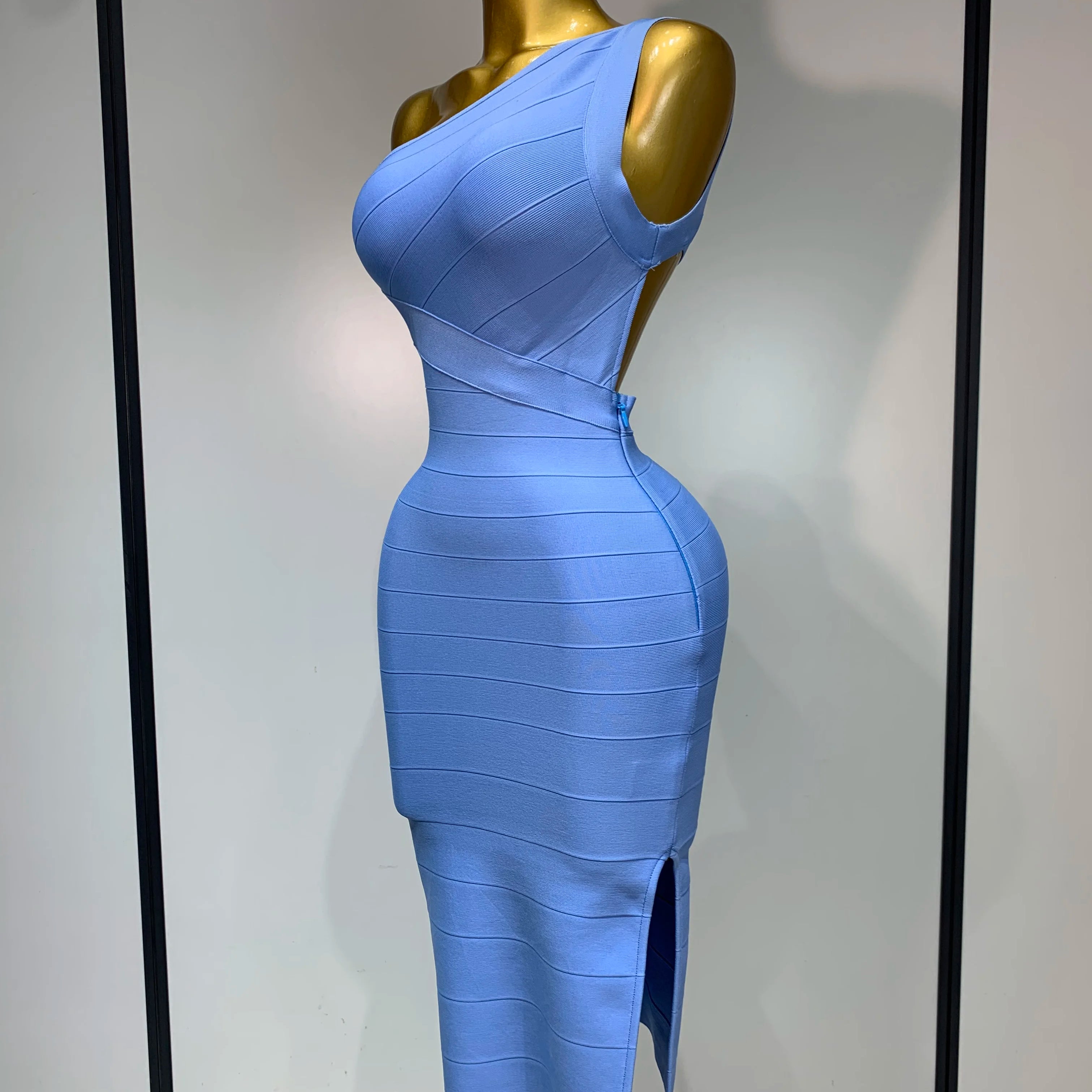 Women Bodycon Bandage Dress One Shoulder Sleeveless Sexy Backless Dress Cocktail Evening Party Vestidos Luxury Birthday Dresses