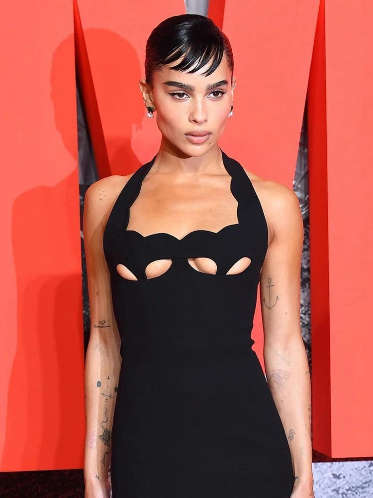 VC Black Halter Elegant Dress For Women 2022 New Summer Evening Party Celebrity Bodycon Long Dress Vestido