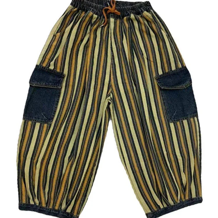 Spring Womens Fashion Striped Denim Wide Leg Pants Ladies Classic Loose Vintage Casual Jeans Females Punk Trousers