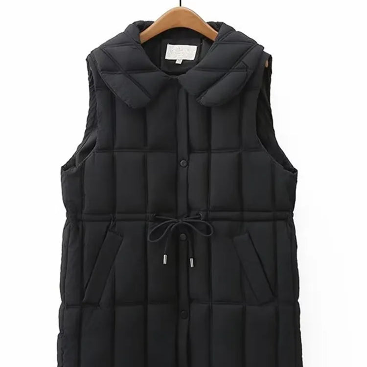 Plus Size Women's Clothing Autumn And Winter New In Thickened Laminated Vest Turndown Collar Mid-Length Quilted Jacket Oversize