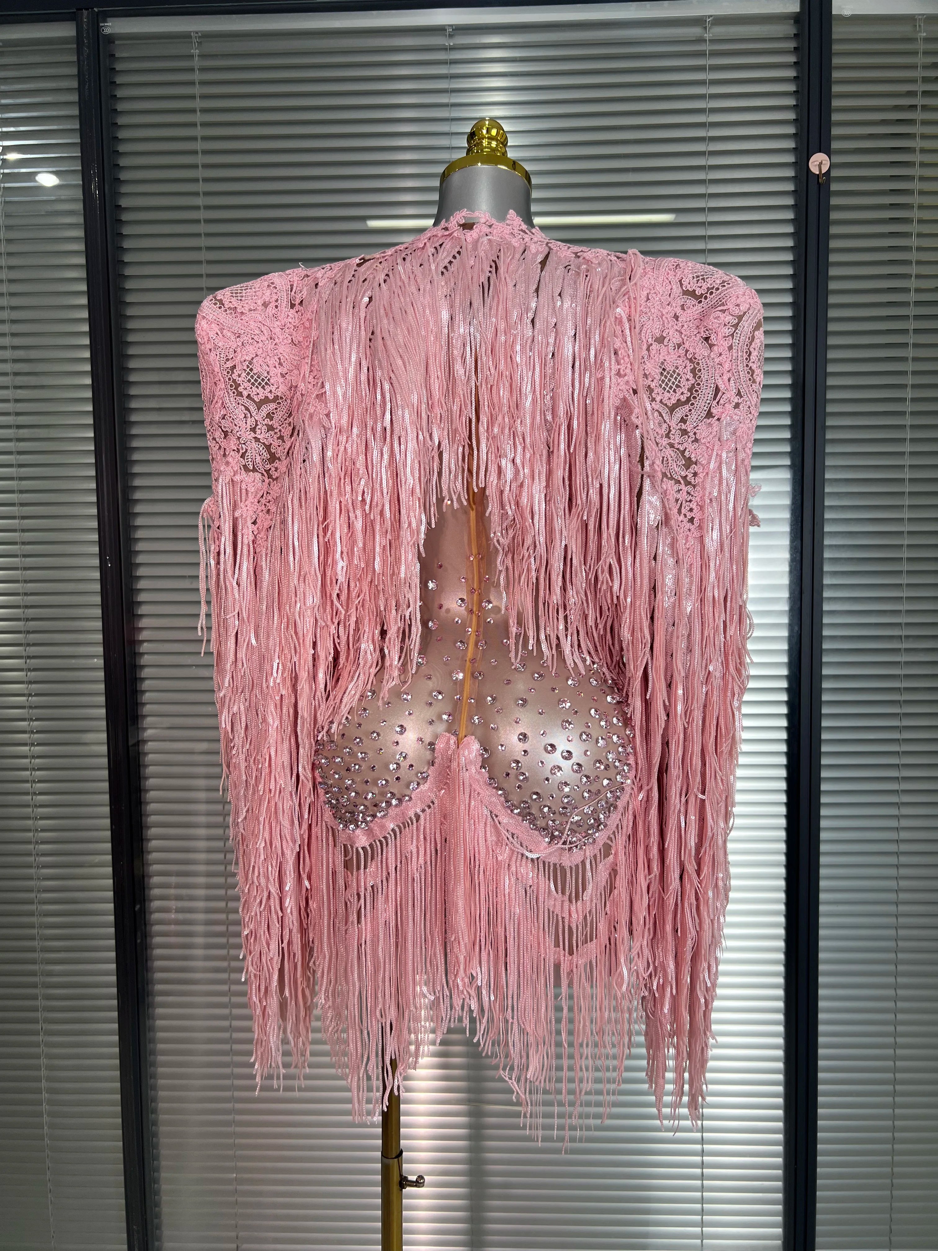 Celebrity New Women Sexy Mesh Sheer Crystal Stage Costume Stage Dancer Night Club Tank Mini Party Dress Coat 2 Pieces Set