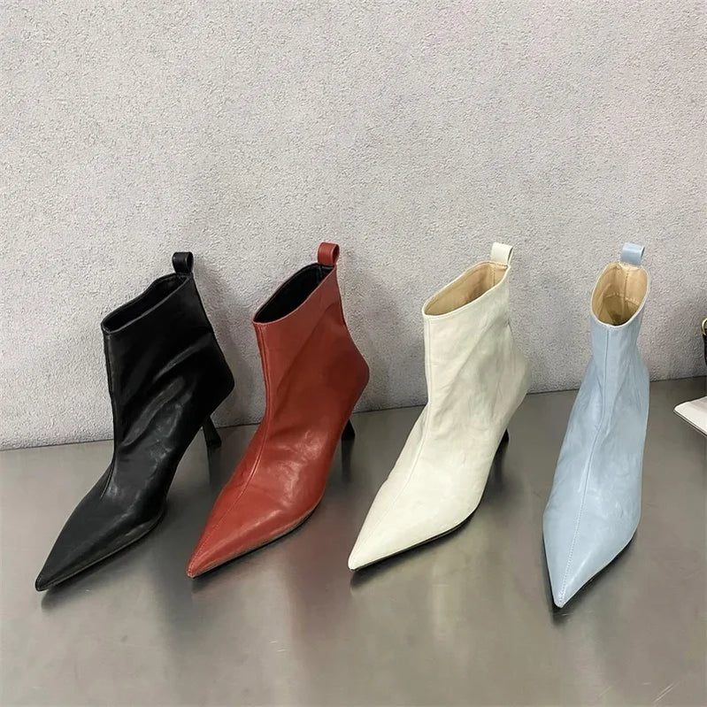 Eilyken Fashion Pointed Toe Ankle Boots Women Wedding Party Shoes Winter Autumn Slim Short Ladies Booties
