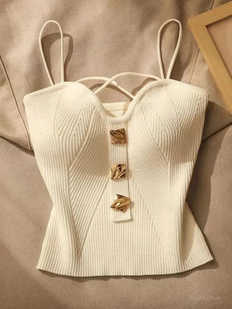 New Summer French Style Cross-knit Suspender Women Summer Wear Sexy Beauty Camisole Black Slim High-end Bottom Bandeau Top White SY60 40-60KG
