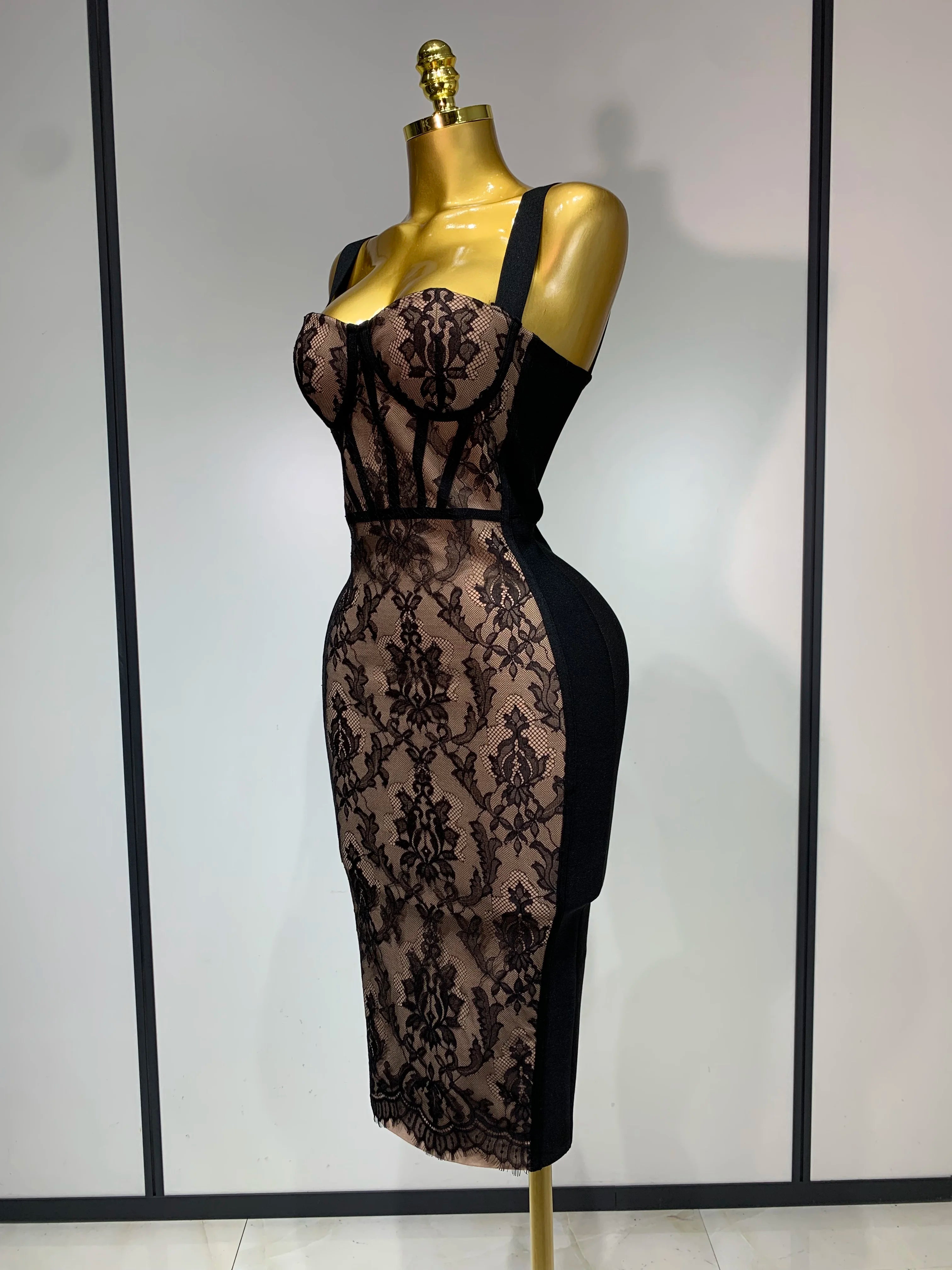Sexy Black Lace Bodycon Bandage Dress 2025 New Arrivals Women Luxury Vintage Elegant Evening Party Dress Birthday Club Vestido