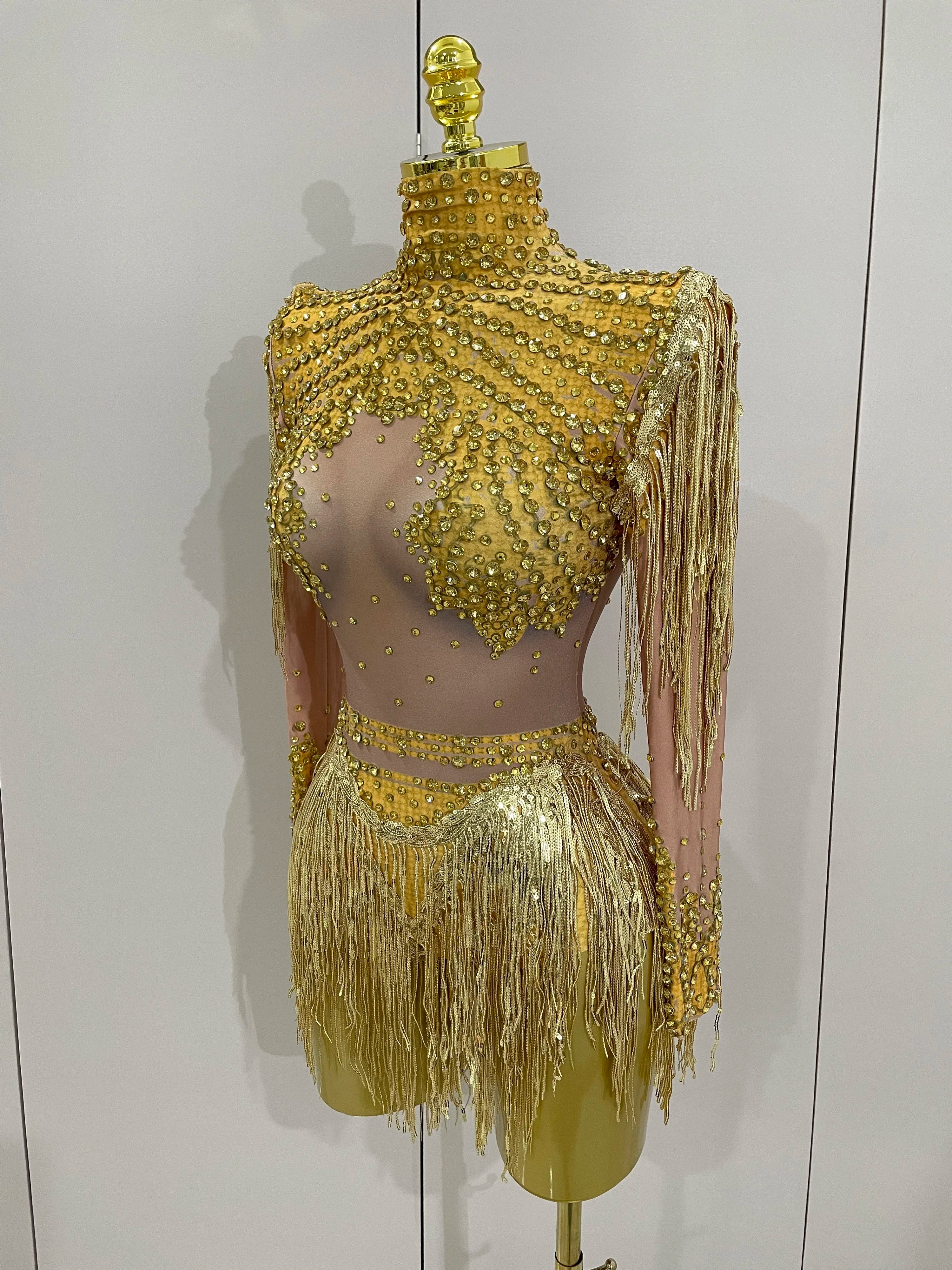 Sparkly Rhinestone Sequin Tassel Stretch Bodysuits 2025 New Arrival Women  Birthday Party Nightclub Dj Stage Performance Costume